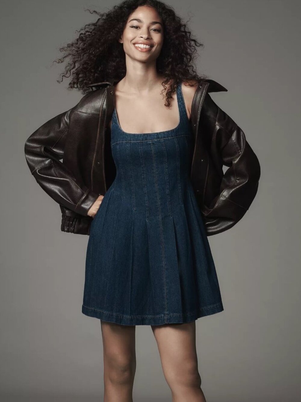 Reformation Violet Denim Mini Dress | Square Neck | Smocked | Size 10